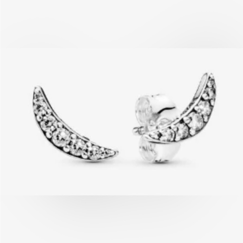Pandora Silver Crescent Earrings with Sparkling Accents